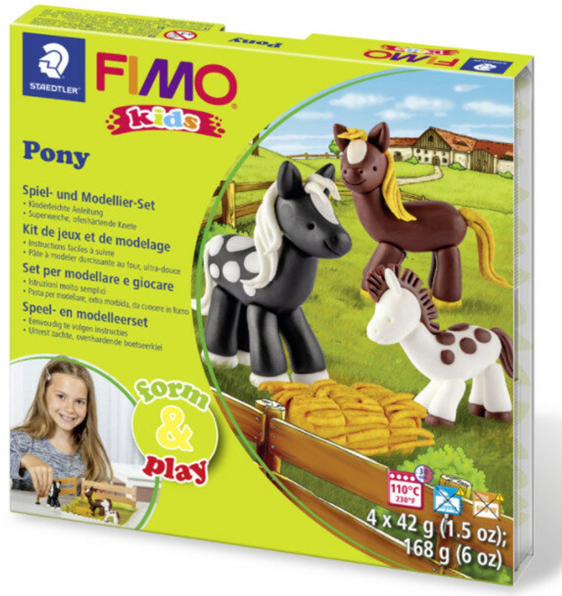 Fimo kids 8034 - pasta da modellare termoindurente - set da gioco per modellare pony