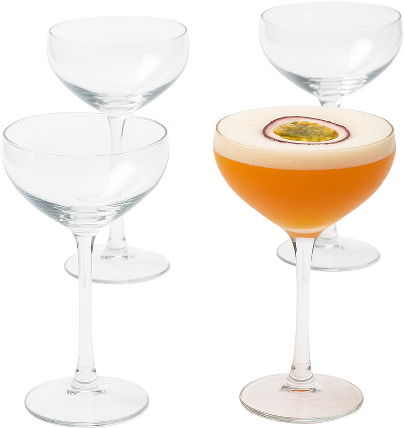 Juego de copas de cóctel Alpina 4 piezas 24 cl - copa de cóctel para fiestas y bebidas combinadas - juego de copas para cócteles y aperitivos - incluye espresso y martini pornostar - vidrio transparente - apto para lavavajillas