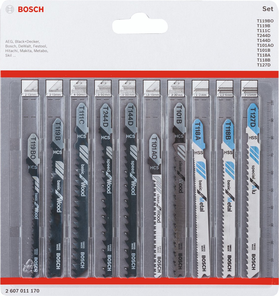 Accesorios Bosch Juego de hojas de sierra de calar para madera y metal, 10 piezas - 2607011170