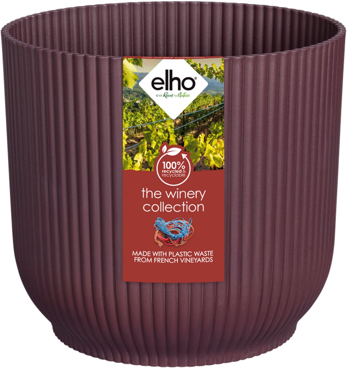 Elho the winery collection 18 - maceta de interior - plástico 100% reciclado - ø 18,3 x h 16,8 cm - rojo burdeos