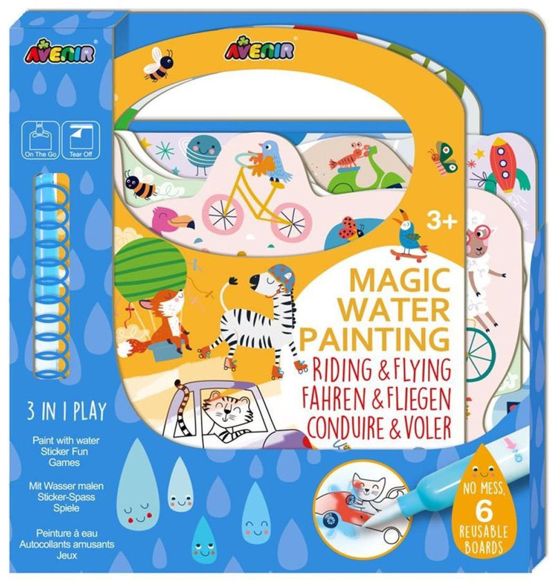 Pittura ad acqua magica Avenir: libro che cavalca mosche, 6 pagine riutilizzabili con gioco 3 in 1, 3+