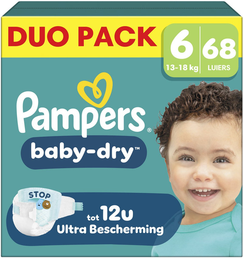 Pampers baby-dry talla 6 - 68 pañales - 13 kg-18 kg - noche cómoda hasta 100% libre de fugas