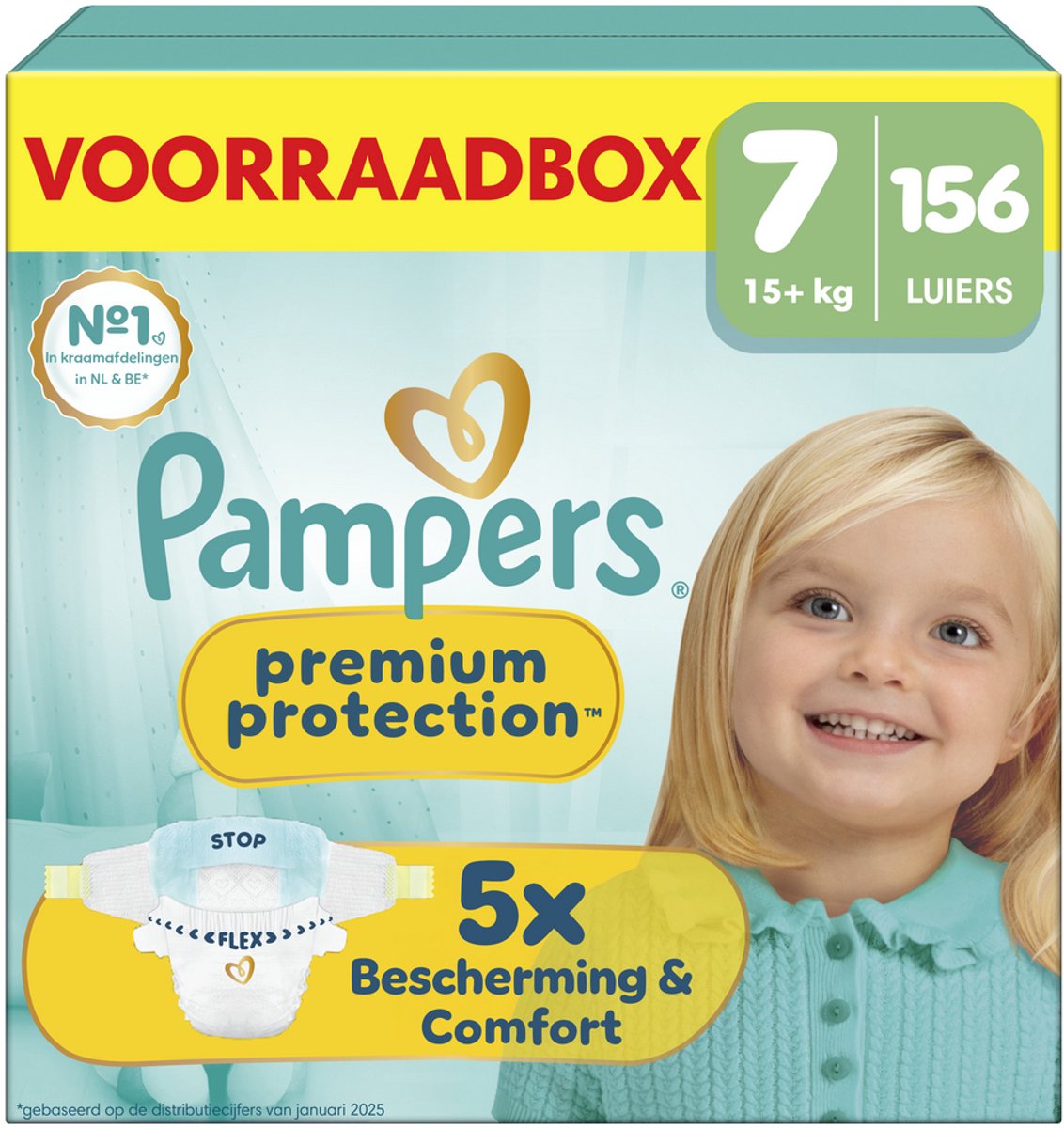 Pampers protección premium talla 7 - 156 pañales - 15kg+ - caja de almacenamiento