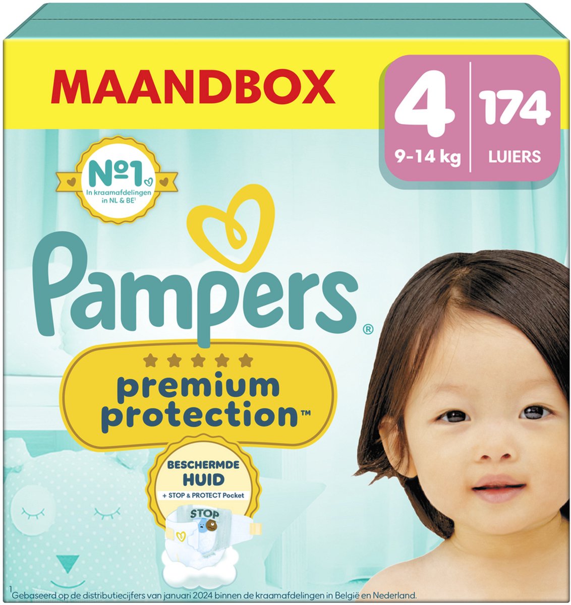 Pampers premium protection maat 4, 174 luiers, 9kg-14kg
