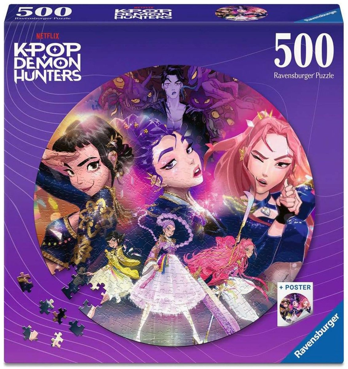 Ravensburger - legpuzzel - kpop demon hunters - ronde puzzel 500 stukjes