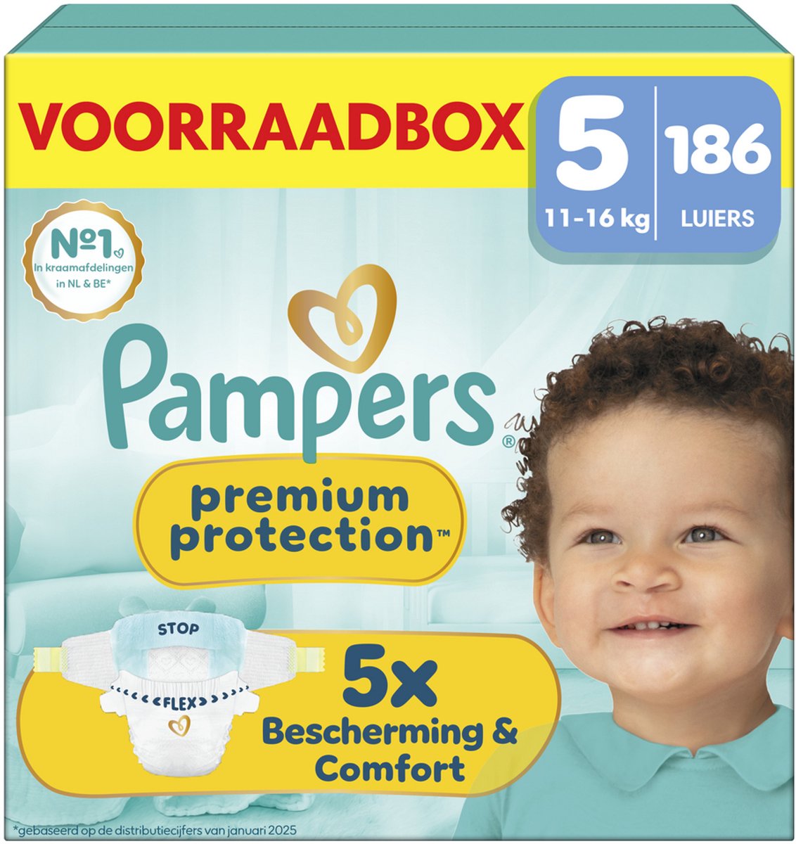 Pampers protección premium talla 5 - 186 pañales - 11kg-16kg - caja de almacenamiento
