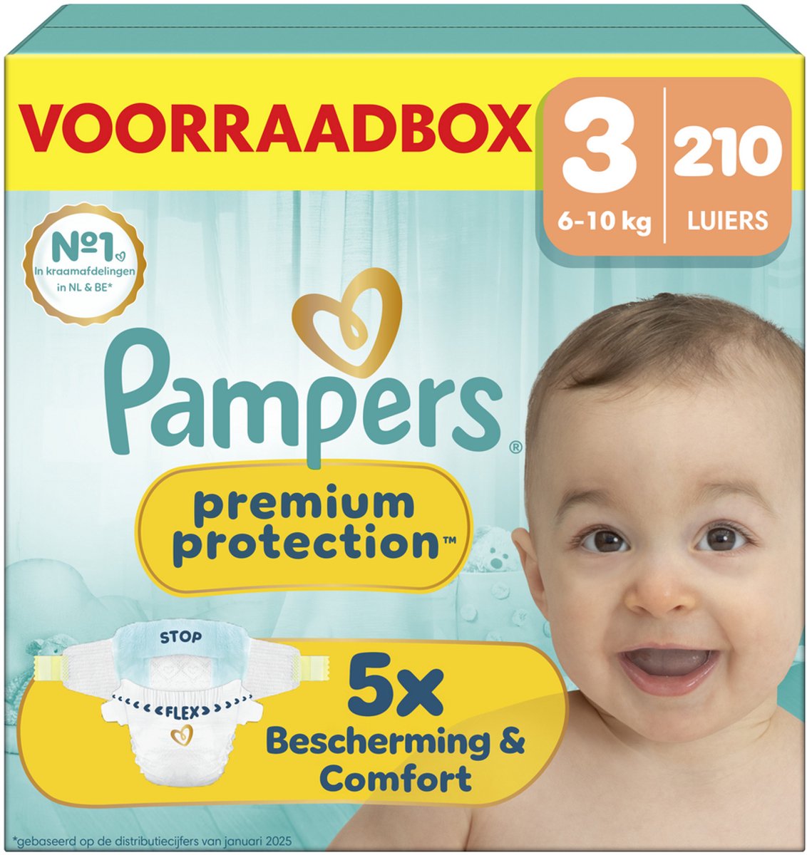 Pampers premium protection maat 3 - 210 luiers - 6kg-10kg - voorraadbox