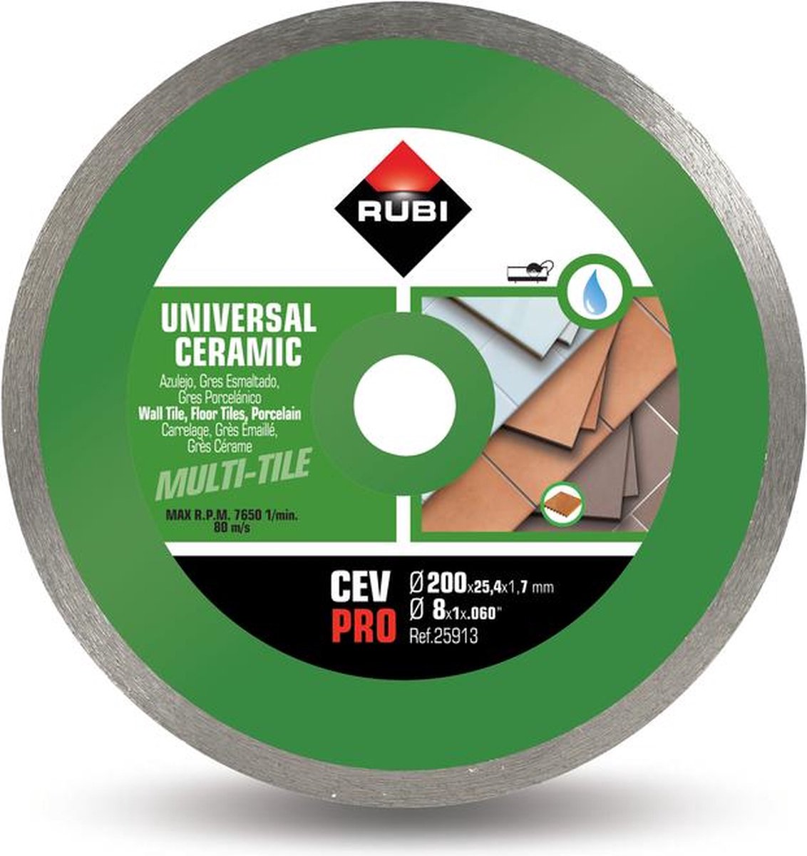 Rubi cev pro - disco diamantato - ø 200 x 25,4 mm - per piastrelle in ceramica - finitura fine