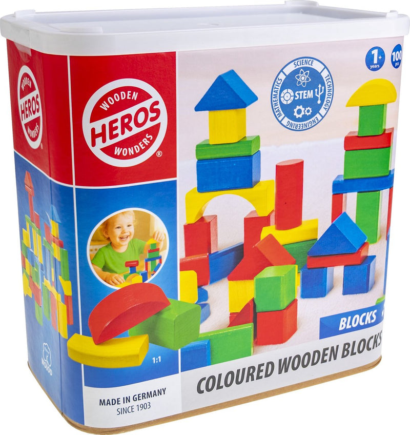 Bloques de madera Heros de colores - bloques - 100 bloques de construcción - juego grande - madera FSC - fabricado en Alemania - construcción creativa - a partir de 1 año