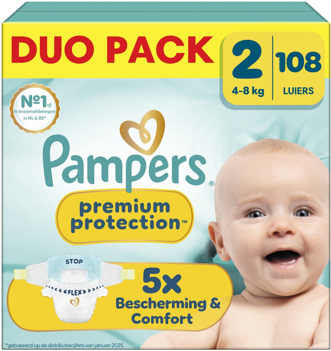 Pampers premium protection maat 2 - 108 luiers - 4kg-8kg