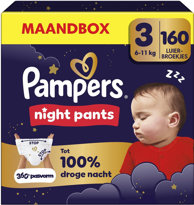 Pantalón de noche Pampers talla 3 - 160 pantalones de pañales - 6kg-11kg - caja mensual