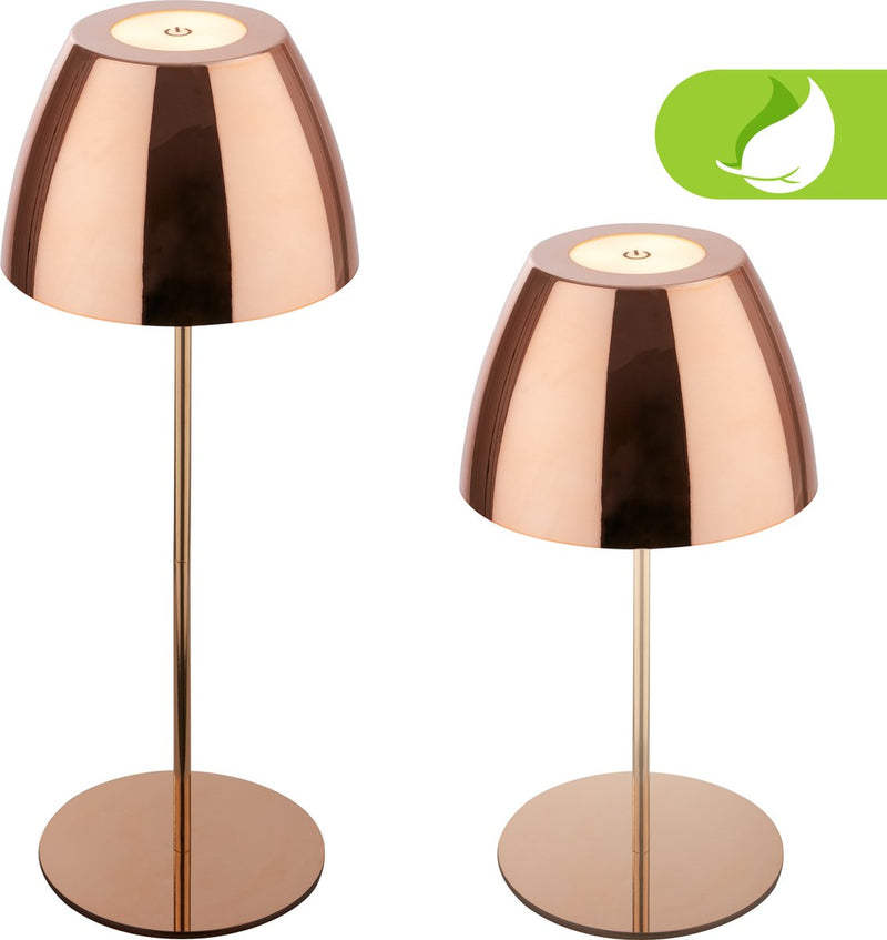Briloner serina - lámpara de mesa LED inalámbrica ip44 - 7522013 - regulable - táctil - a prueba de salpicaduras - inalámbrica - batería y fuente de luz reemplazables - ø13,5 x 36 cm - color cobre