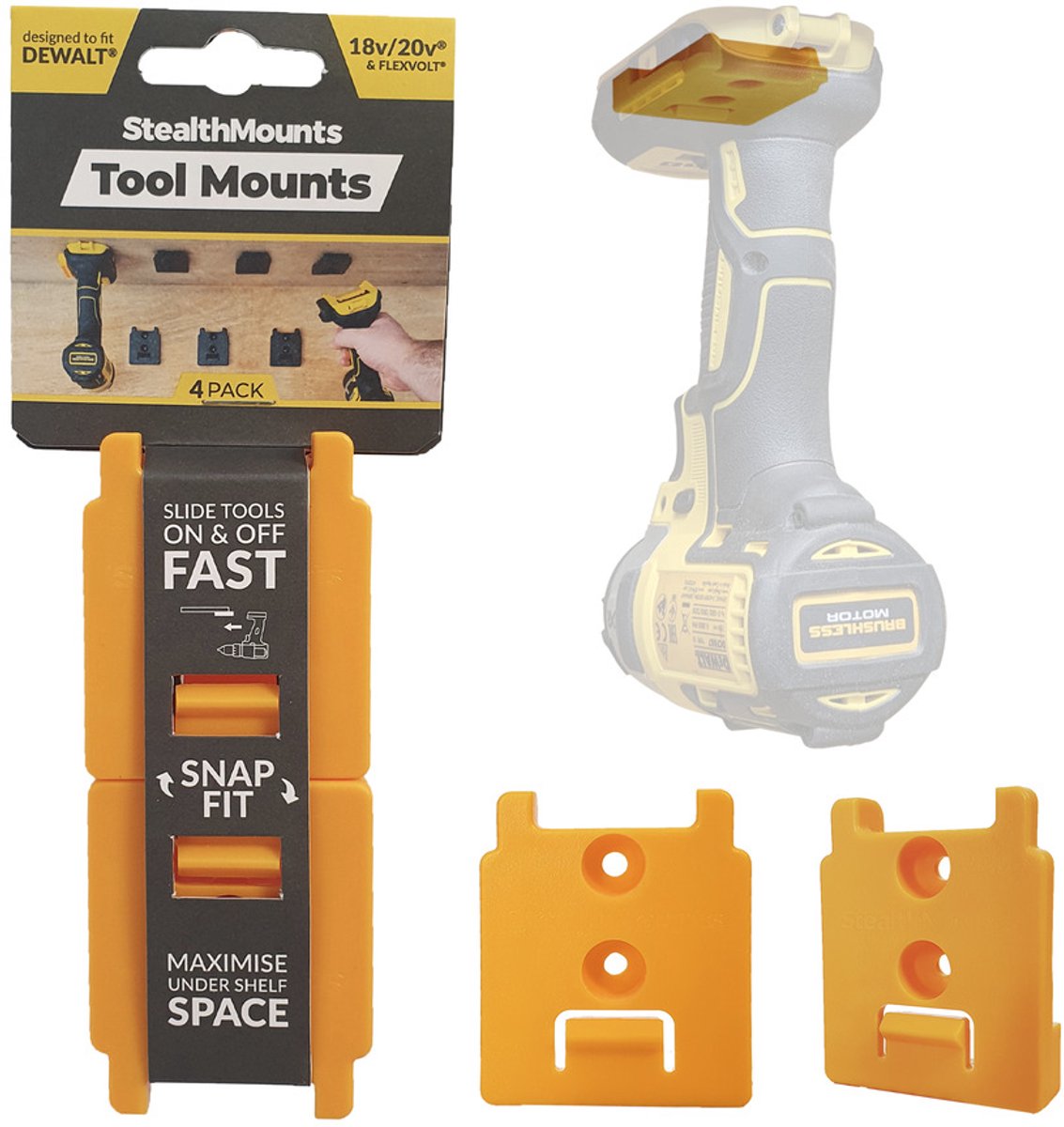 Supporto macchina Stealthmounts tm-dw18-ylw-4 per dewalt xr | giallo | Confezione da 4 - tm-dw18-ylw-4