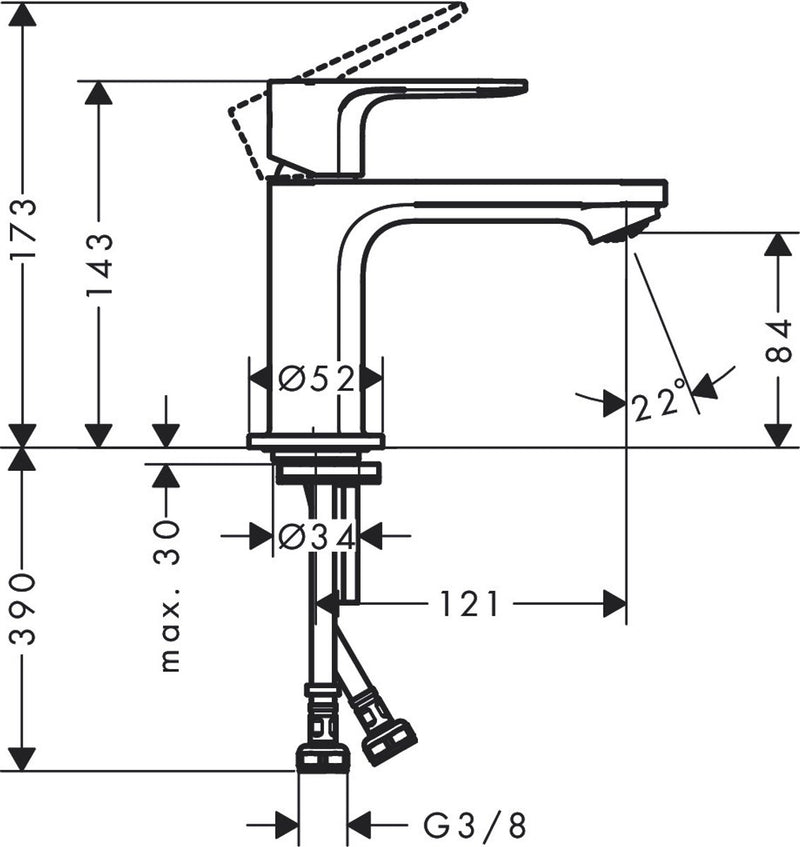 Hansgrohe rebris e - miscelatore lavabo - funzionamento monocomando - cool start risparmio energetico - senza scarico - misura 80mm - cromo
