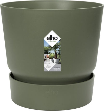 Elho greenville rond 18 - bloempot voor buiten met waterreservoir - 100% gerecycled plastic - ø 18.3 x h 17.4 cm - blad groen