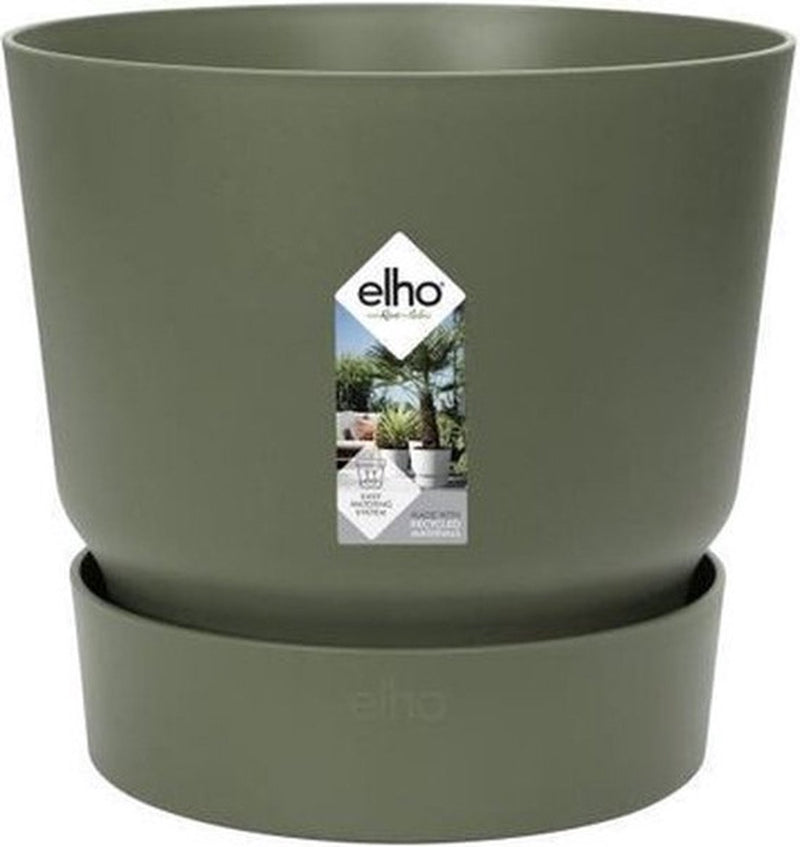 Elho greenville round 47 - vaso da fiori grande da esterno con riserva d'acqua - 100% plastica riciclata - ø 47 x h 44 cm - verde foglia