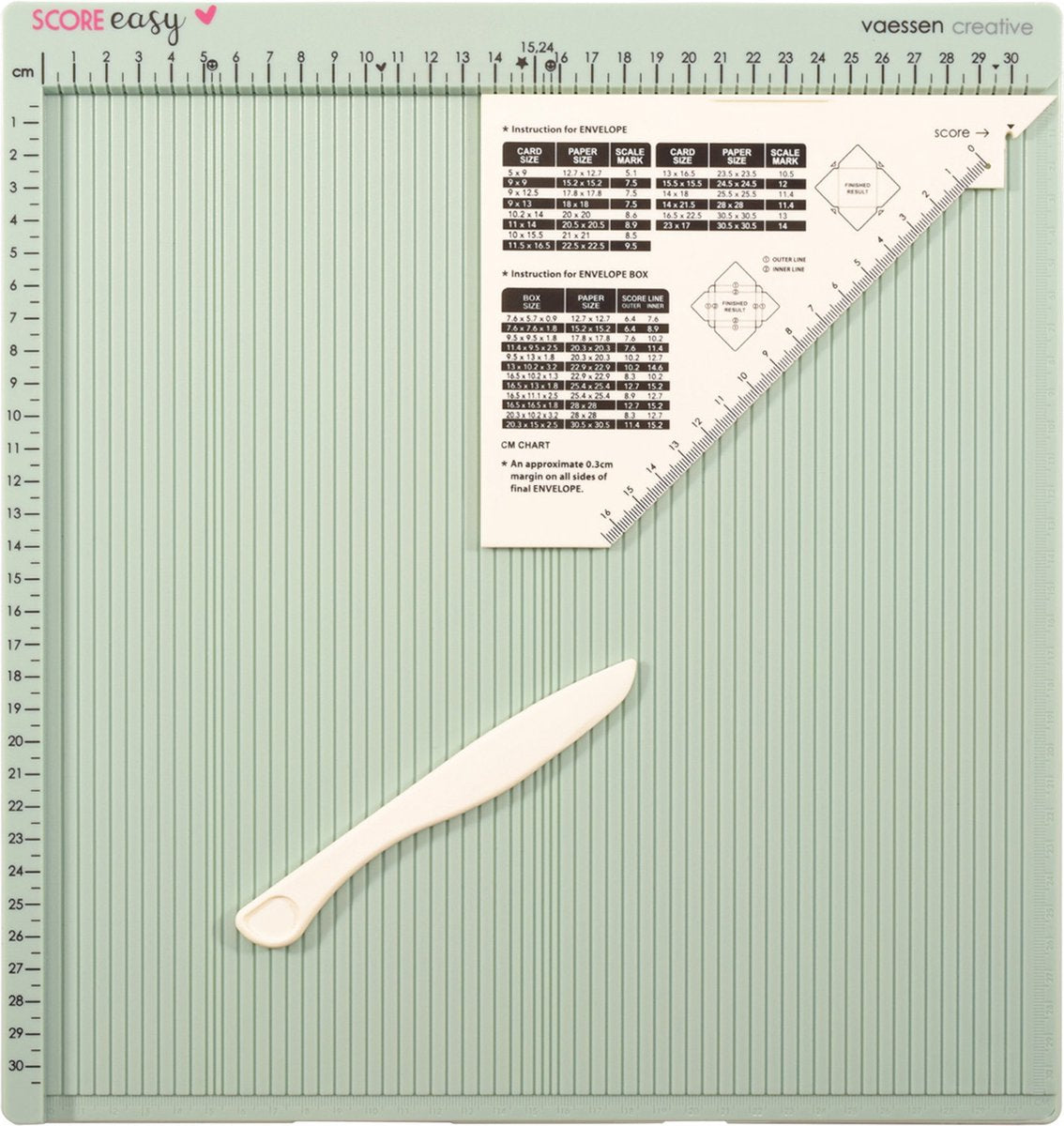 Vaessen creative rilbord - score easy - 30,5 x 30,5 cm - met vouwbeen en liniaal - in cm - mint