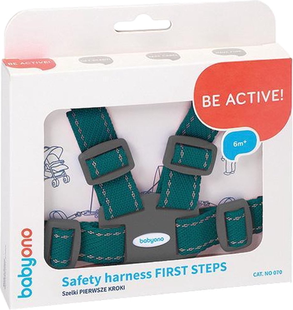Arnés para trona Babyono baby ono primeros pasos verde con hilo para caminar 070 03