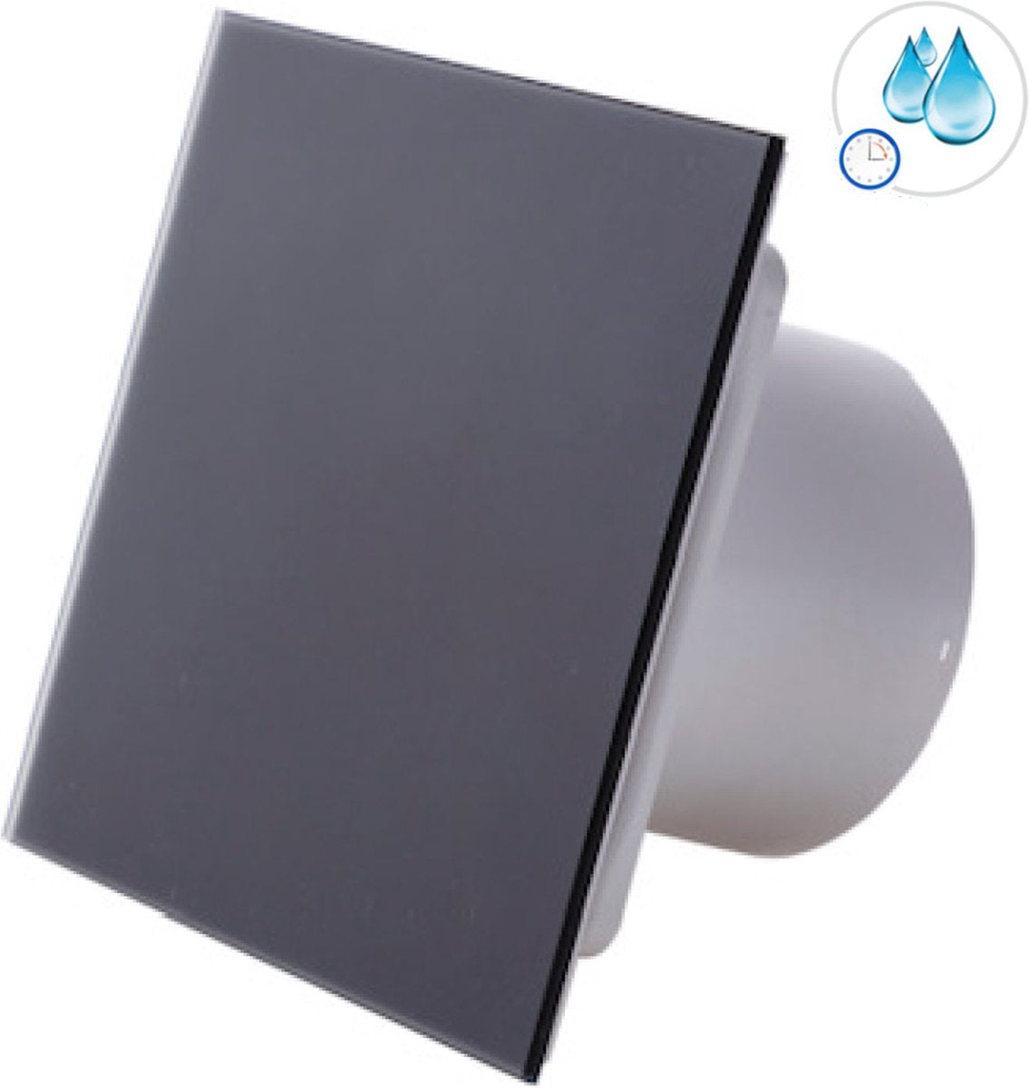 Awenta silent badkamerventilator 125 mm - timer en vochtsensor - mat zwart glas