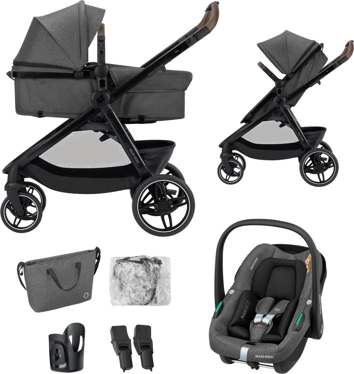 Maxi-cosi zelia s trio2 - cochecito 3 en 1 - gris oscuro - de 0 a 4 años - incluida silla de auto