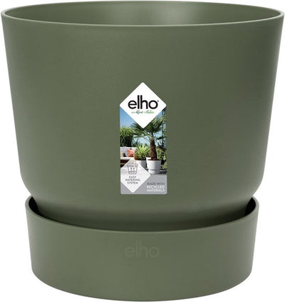 Elho greenville rond 30 - grote bloempot voor buiten met waterreservoir - 100% gerecycled plastic - ø 29.5 x h 27.8 cm - blad groen