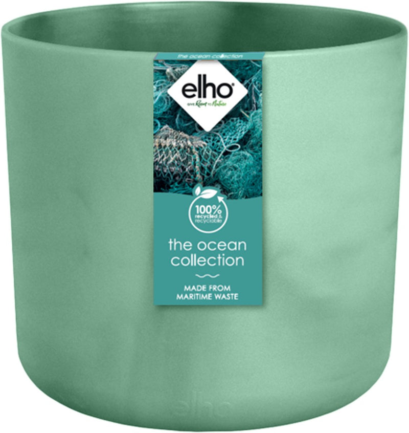 Elho the ocean collection round 18 - macetero para interior - elaborado con residuos marinos - ø 18 x h 16,7 cm - verde pacífico
