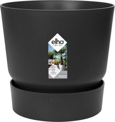 Elho greenville rond 25 - bloempot voor buiten met waterreservoir - 100% gerecycled plastic - ø 24.5 x h 23.3 cm - living black