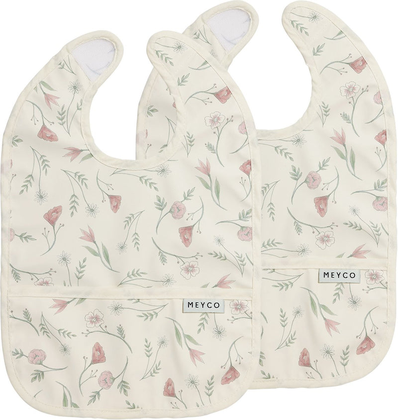 Meyco babero bebé flores con bandeja recogedora - pack de 2 - multicolor
