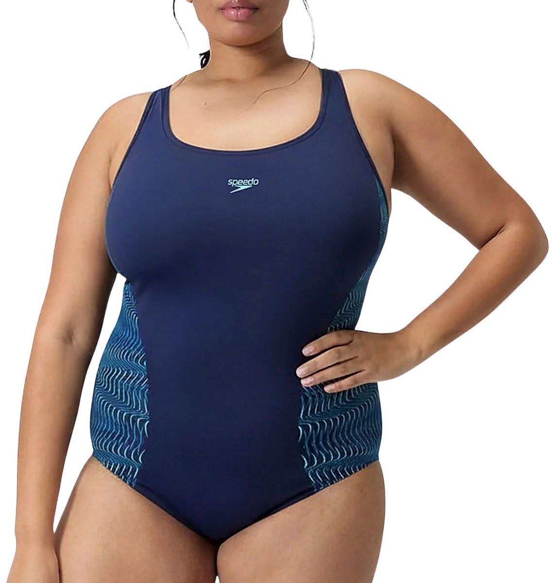 Bañador deportivo de mujer Speedo talla grande placement medalist 1 pieza - azul marino