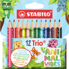 Stabilo trio Thick - Matite colorate triangolari con nucleo extra spesso - Animal Vibes - Astuccio con 12 colori