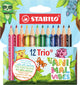 Stabilo trio Thick - Matite colorate triangolari con nucleo extra spesso - Animal Vibes - Astuccio con 12 colori
