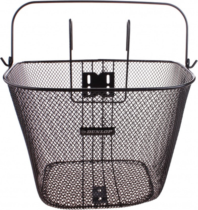 Dunlop cestino per bicicletta manubrio 22l - cestino per bicicletta con maniglia e ganci - cestino per bicicletta 34 x 24,5 x 26 cm - adatto per bicicletta elettrica, bici da nonna e bicicletta da città - metallo - nero