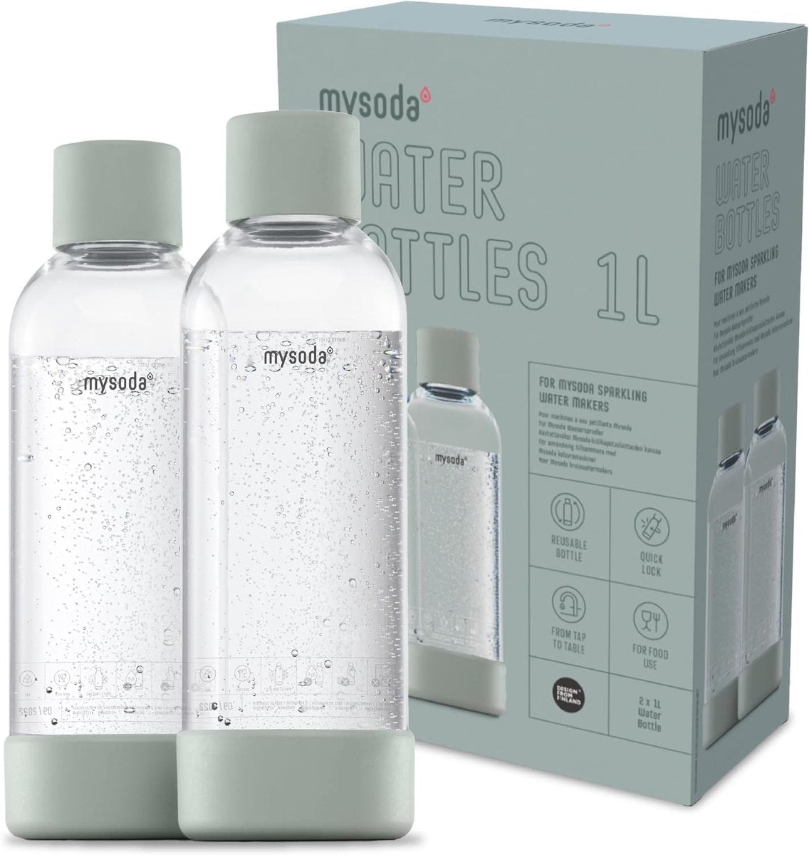 Mysoda - juego de 2 botellas reutilizables de 1 litro - paloma - apto para dispositivos