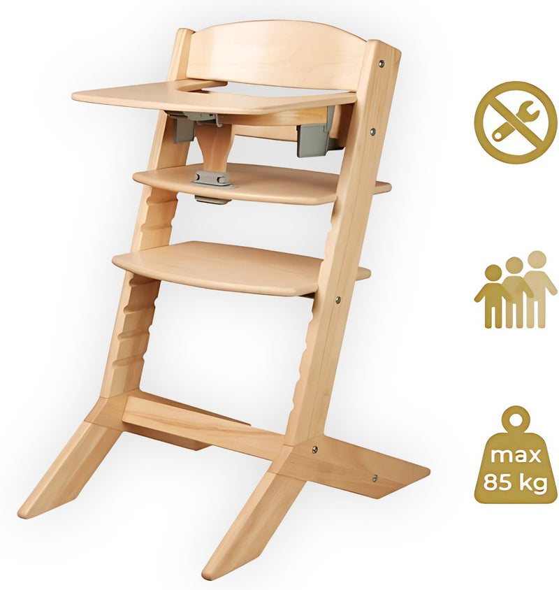 Trona de madera Geuther - syt - silla de crecimiento para niños de 6 a 36 meses - incluye bandeja para comida - cinturón de seguridad de 5 puntos - 61x49x83cm - madera ecológica