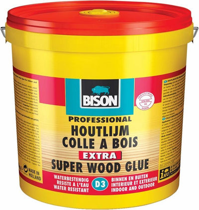 Bison wood glue extra bucket 3 kg, high-quality wood glue, for indoors and outdoors, dries transparent, stronger than wood, solvent-free, d3, can be painted over