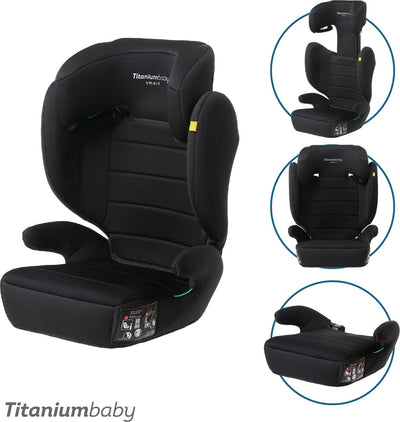 Titanium baby Seggiolino auto titanio smart lucky i-size belt tutto nero - schienale removibile utilizzabile come rialzo