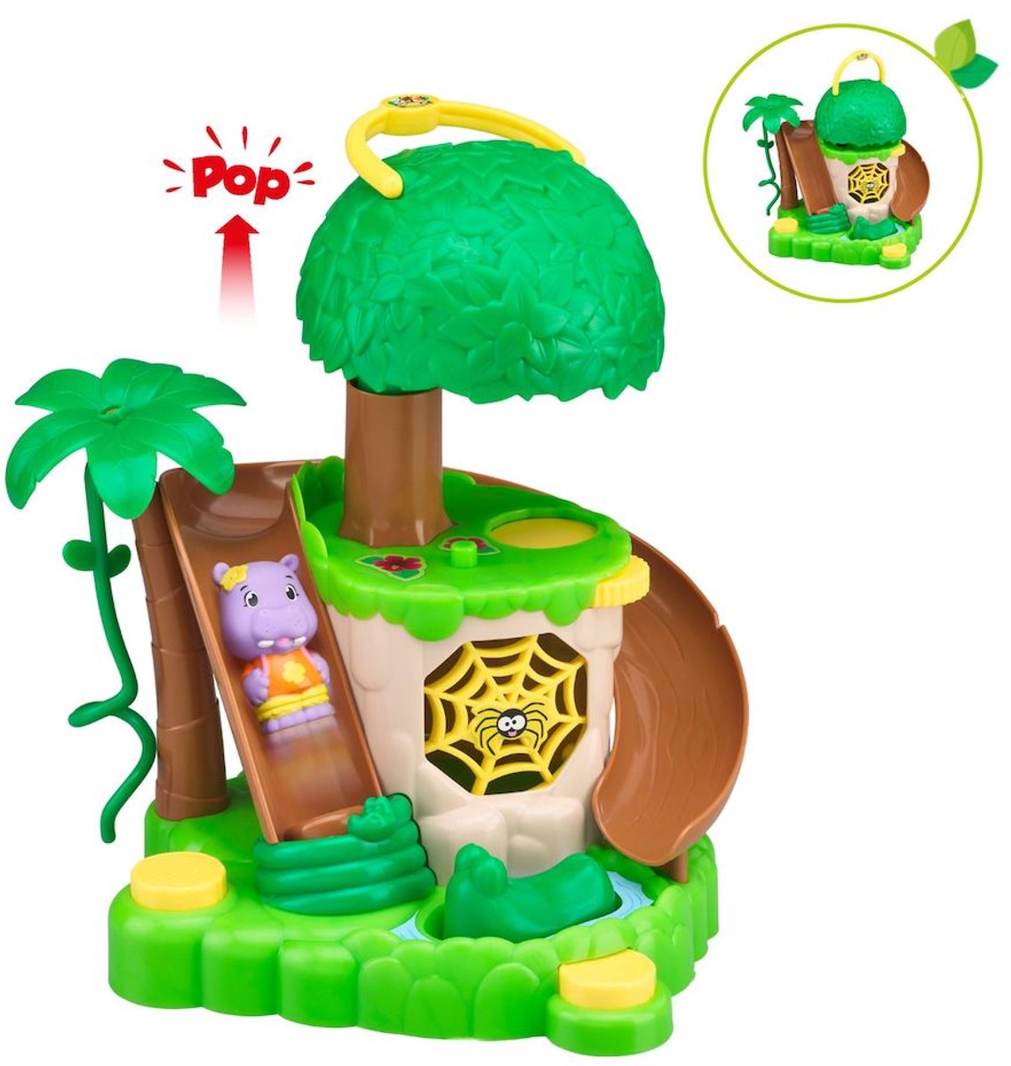 Set da gioco Klorofil L'isola della giungla - isola di gioco interattiva con lanciatore, trappola e altalena - inclusa Olga della famiglia degli ippopotami - da 18 mesi