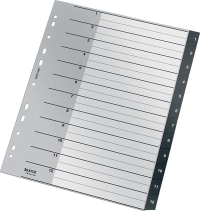 Schede riciclabili Leitz pp A4 - extra larghe - 1-12 schede numeriche - nere