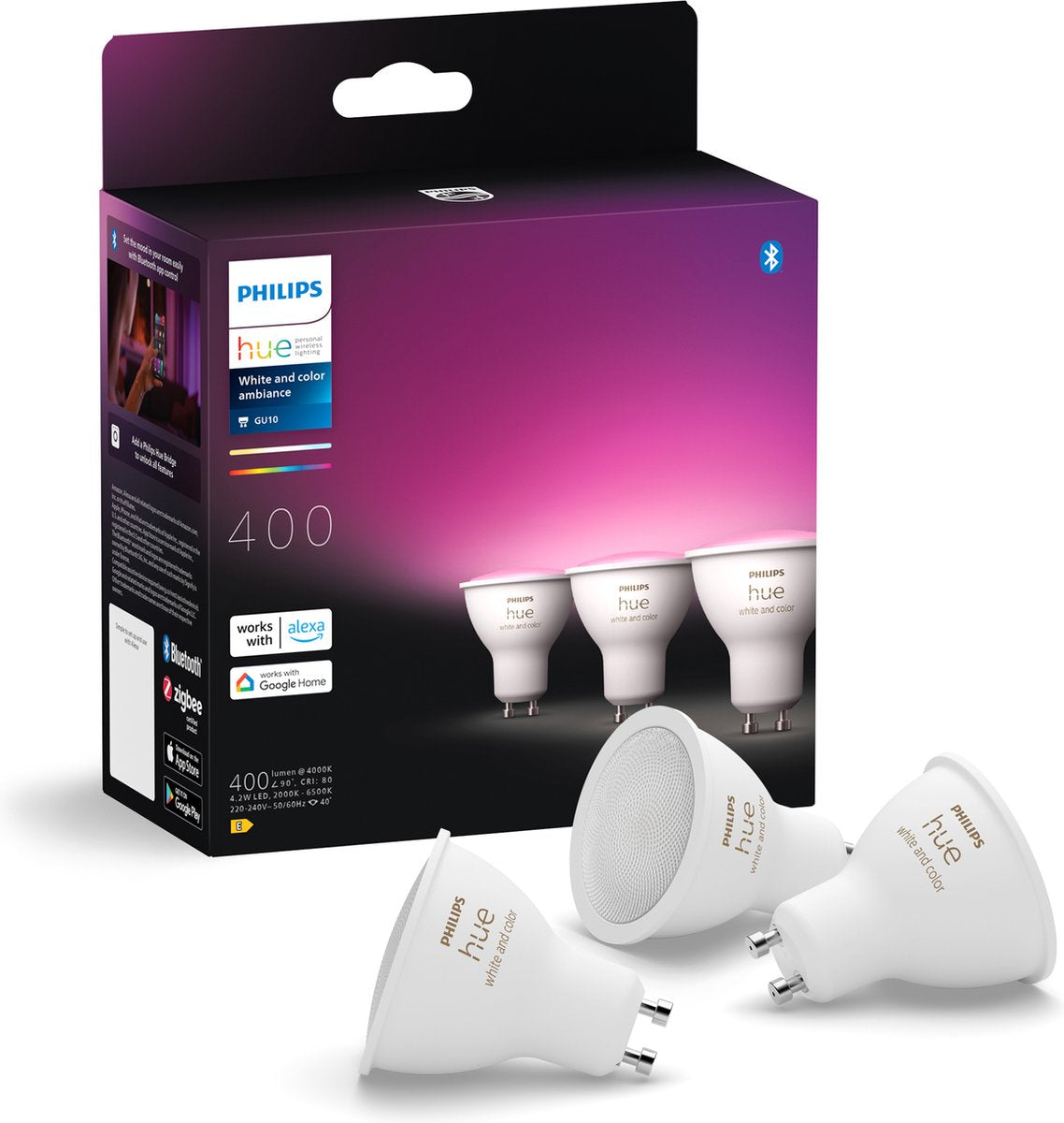 Philips hue spot - wit en gekleurd licht - 3 pack -400 lumen- gu10