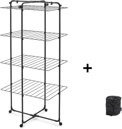 Colonna di asciugatura Brabantia Hangon - 30 m - stendibiancheria pieghevole - con borsa per mollette - nero opaco