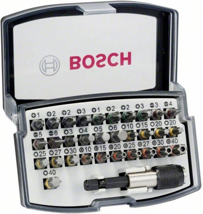 Juegos de accesorios Bosch profesional (juego de 32 piezas de puntas para tornillos ph1-ph2 (2x)-ph3 pz1-pz2 (2x)-pz3 hex3-hex4-hex5-hex6 t10-t15-t20-t20-t25-t27-t30-t40) - 2607017564