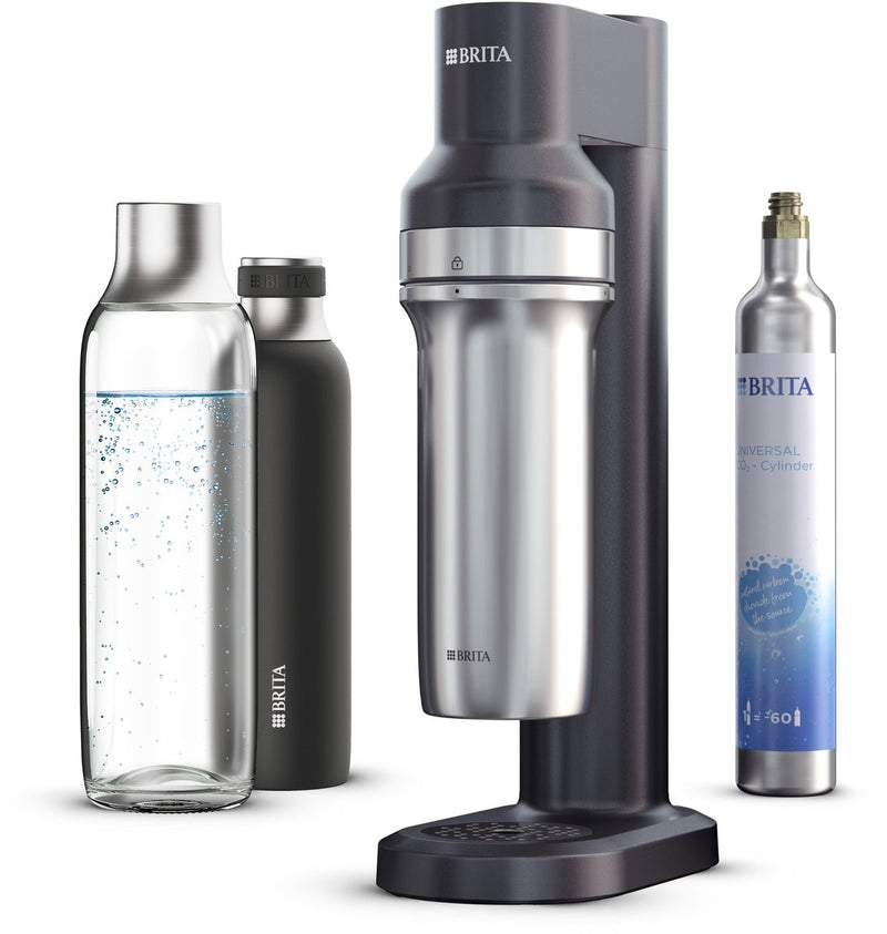 Brita - trío de refrescos - fabricante de agua con gas - refresco - negro - incl. 1 base de botella, 1 bombona de CO2, 1 botella de cristal, 1 botella pequeña de acero inoxidable - con reembolso (sólo en Bélgica - hasta 20 € reembolsados)