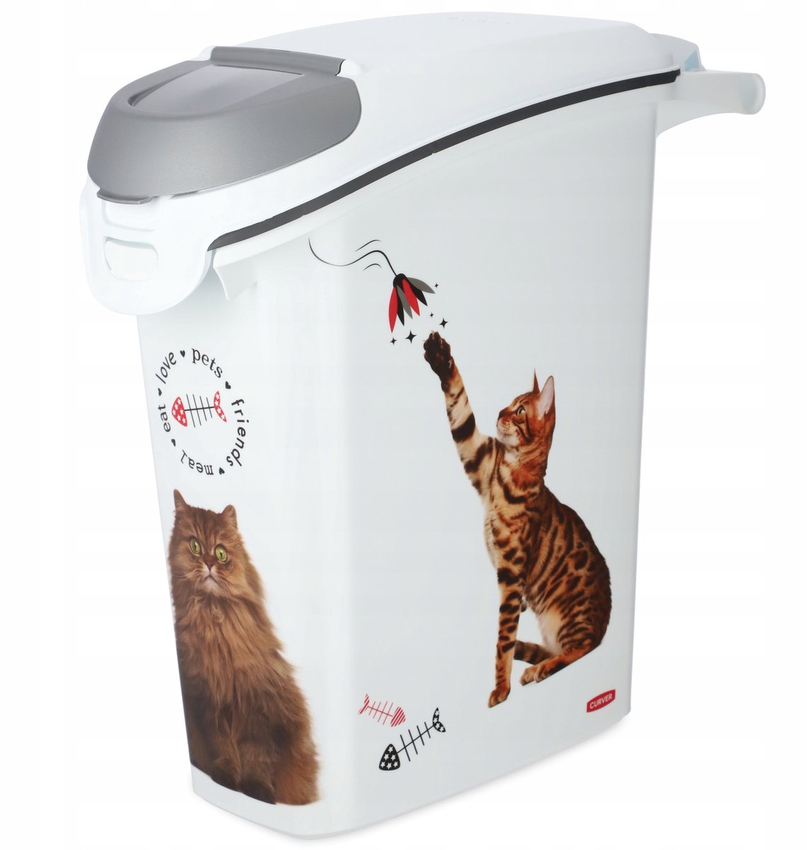 Contenedor de comida Curver para gatos - 23l - 10kg - 23x51x50cm - blanco gris