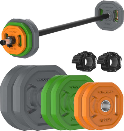 Tunturi aerobic pump weight set 20kg - dumbbell set with 6 plates - incl. barbell - with rubber protective layer - incl. free fitness app