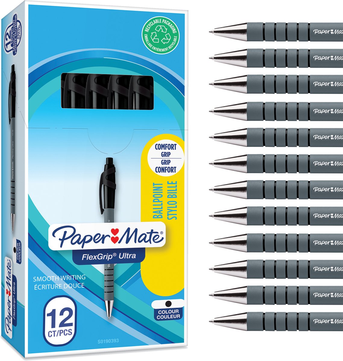 Bolígrafo papermate flexgrip ultra negro 0,42 mm 12 piezas