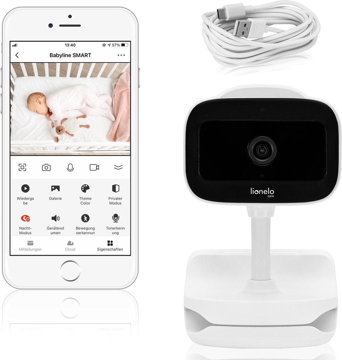 Lionelo babyline go white - wireless electronic baby monitor - two-way communication - 180 degrees - night mode up to 8 meters