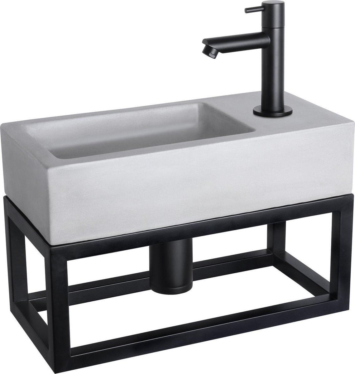 Set fontana Differnz ravo - 38,5x18,5x25cm - rettangolo - 1 foro per rubinetto - rubinetto dritto nero opaco - con cornice nera - grigio cemento chiaro