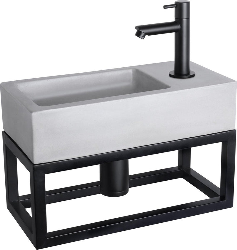 Juego de fuente Differnz ravo - 38,5x18,5x25cm - rectángulo - 1 orificio para grifo - grifo recto negro mate - con marco negro - hormigón gris claro