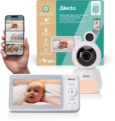 Baby monitor Alecto con fotocamera e app - baby monitor dual mode dvm2060 - display a colori da 5″ e WiFi - espandibile a 4 fotocamere - guarda tramite schermo e app - bianco