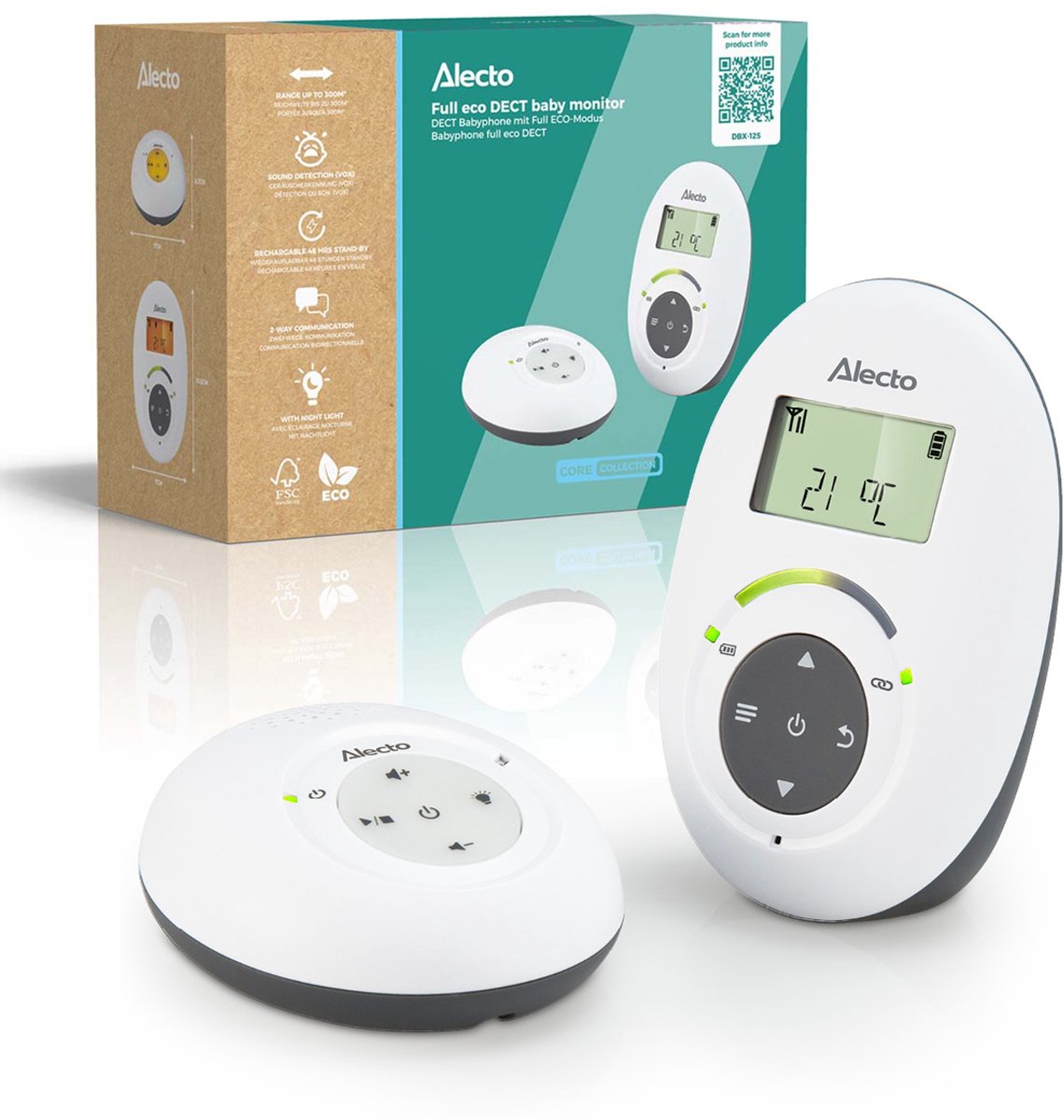 Alecto dbx-125 - full eco dect babyfoon met display - wit